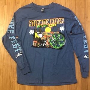 2024 Black Bike Fest Week Long Sleeve T-Shirt Atlantic Beach SC Large Blue NWOT